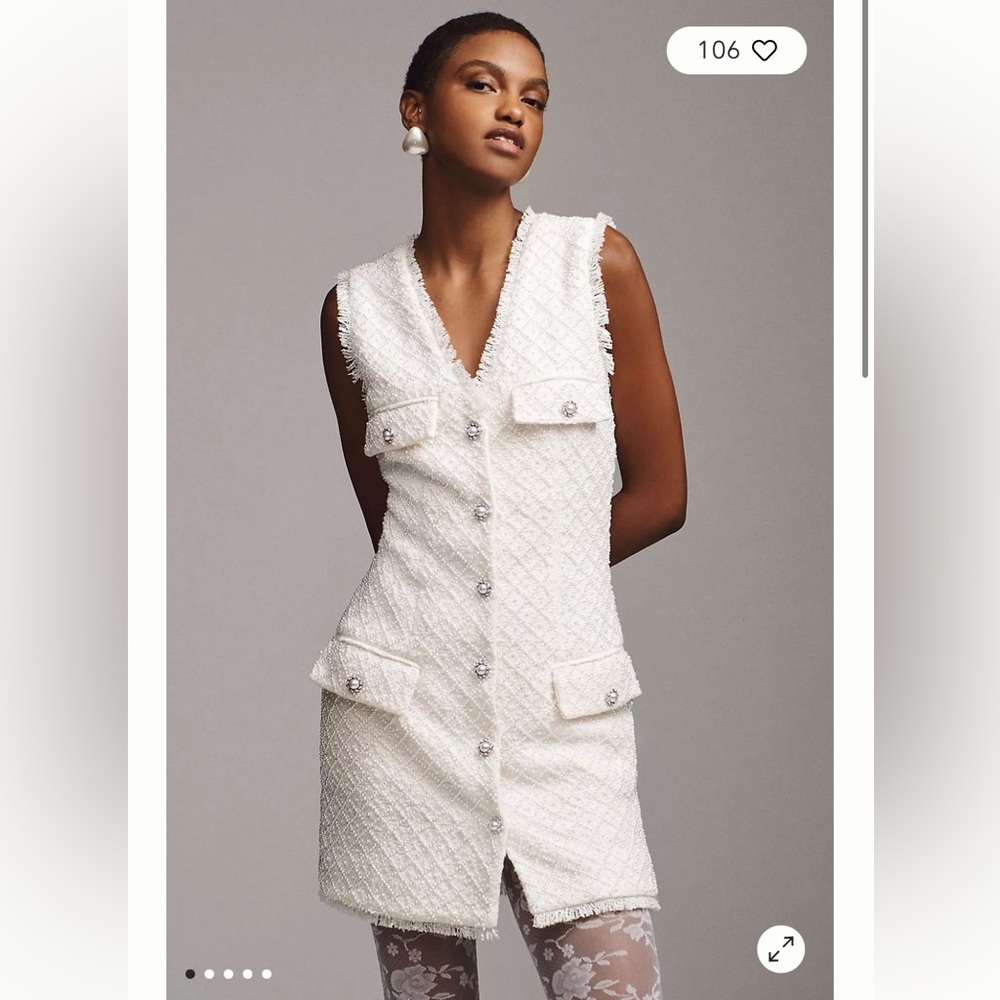 Anthropology white tweed dress